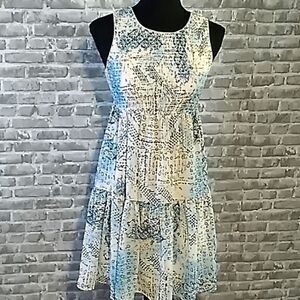 Princess Vera Wang cream blue lined dot dress S